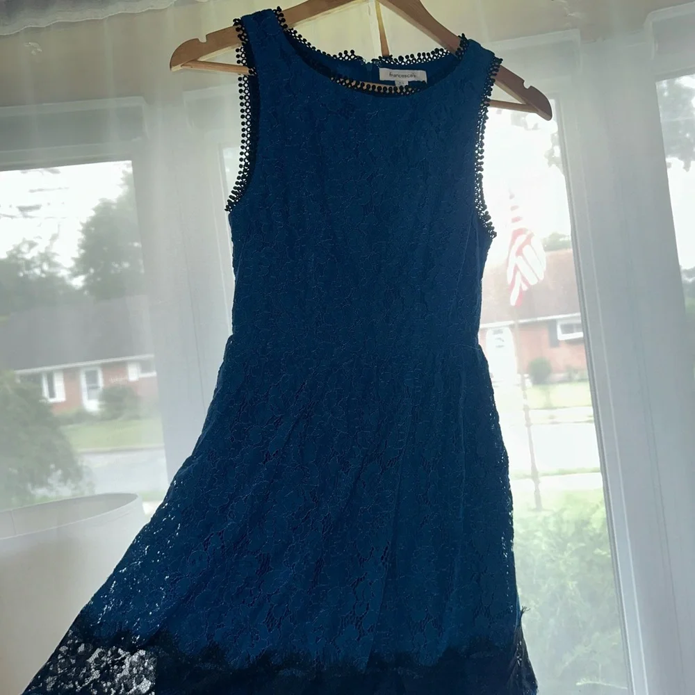Francesca's Collections High-Low Blue Lace Dress - Picture 1 of 5